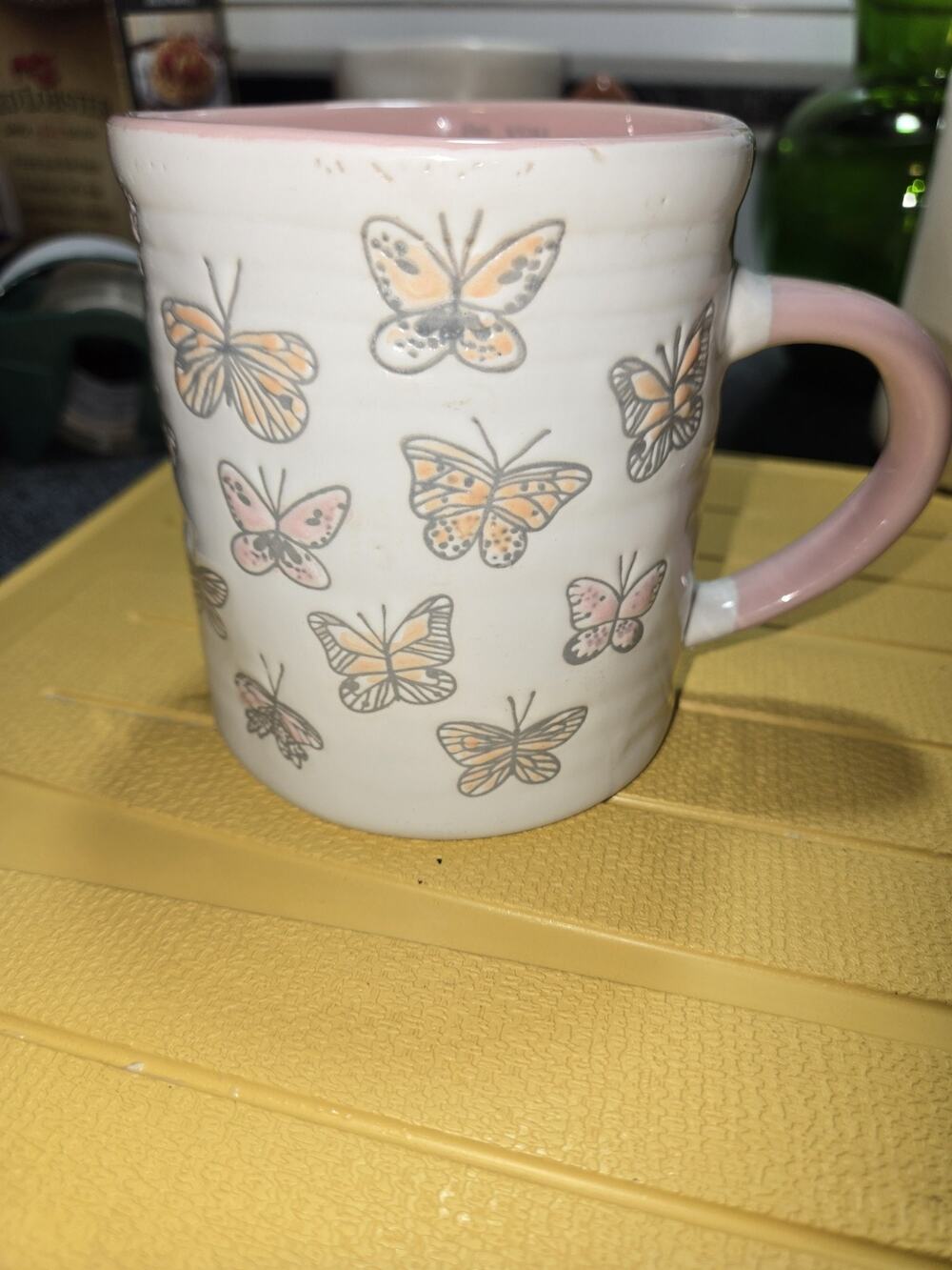 Global Design Connections Ceramic Mug BE YOU Butterflies White/Pink Handle Safe